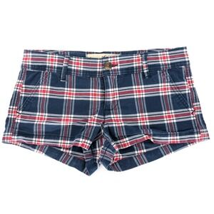 Y2K Hollister Micro Mini Low Rise Plaid Shorts Navy Red 24/0 Preppy Academia